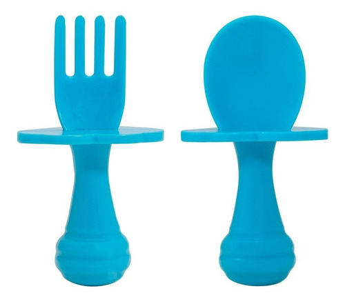 Imagem 1 de 4 de Kit Talher Treinamento Bebê Introdução Alimentar Azul Buba