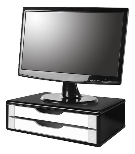 Conj. 4 Suportes Monitor Mdf Black Piano 2 Gavetas Brancas