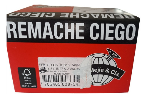 Remache Ala Ancha (6-8) 3/16 X 5/8  Precio 200 Und