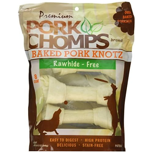 Baked Pork Skin Dog Chews, 7-inch Knots, 8 Count