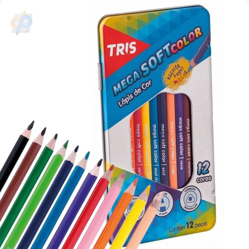 Lápis De Cor Tris 12 Cores Mega Soft Color Lata