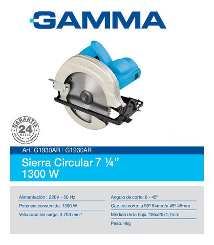 Sierra Circular Con Laser Gamma G1930ar 1300w
