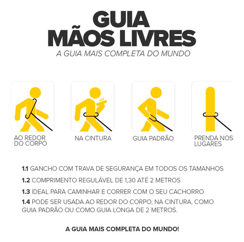 Coleira Guia Mãos Livres Para Cães Cachorro Adestramento Passeio Tamanho G Porte Grande Dog Trip Brasil Marbella