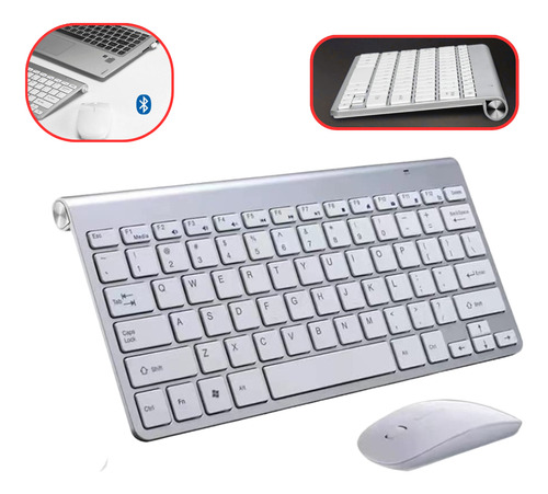 Kit Teclado E Mouse Sem Fio Para Pc Notebook Ipad Tv Prata Prateado Prateado