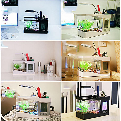 Imagen 10 de 12 de Mini Usb Escritorio Acuario Pantalla Lcd Pecera Reloj