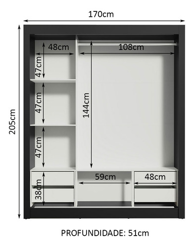 Guarda Roupa Madesa Lyon Plus 3 Portas Espelho 4 Gavetas Cor Preto 10938N1E4G