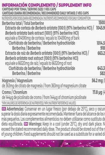 Imagen 2 de 2 de Berberine Raiz Berberina Importada + Magnesio Y Cromo