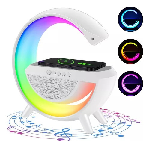 Luminária G Speaker Caixa Som Bluetooth Carregador Indução Cor Branco 110V/220V