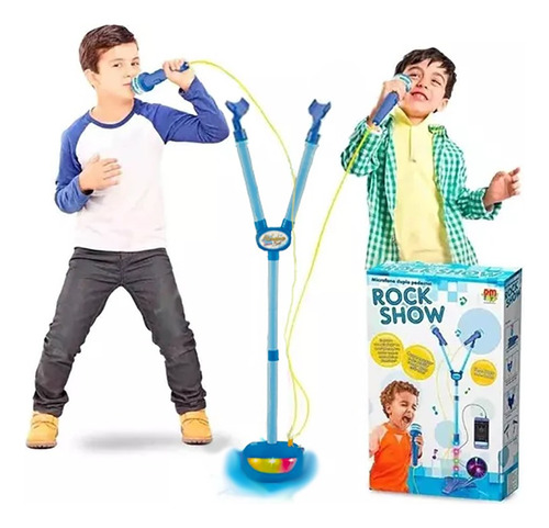 Microfone Para Criança Infantil Com Pedestal Azul Rosa Music