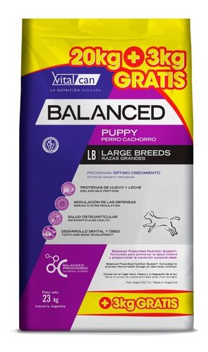 Alimento Vitalcan Balanced Puppy Large Breed 20+3 Kg