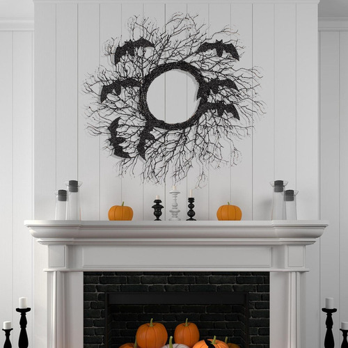 Corona Negra De Halloween Con Murciélagos For Decoración De