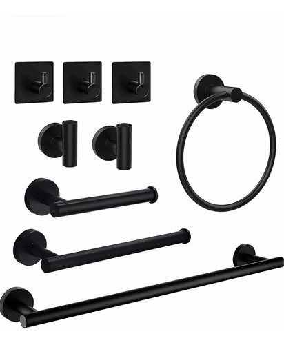 Imagen 4 de 4 de Kit Accesorios D Baño Acero Inoxidable Negro Mate Y Satinado