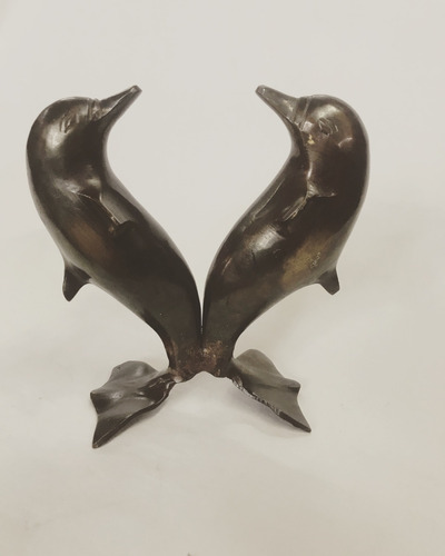 Escultura Delfines En Bronce Patinado