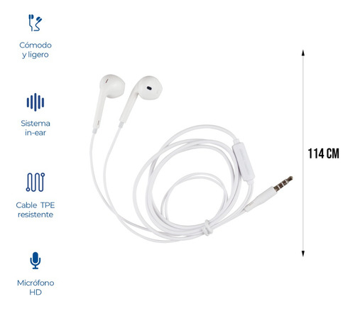 10 Audifonos Alambricos Manos Libres Con Microfono Blanco