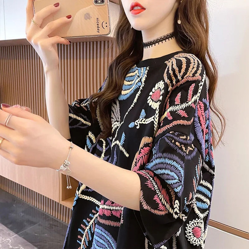 Playera Holgada De Algodón De Talla Grande Con Estampado Fl