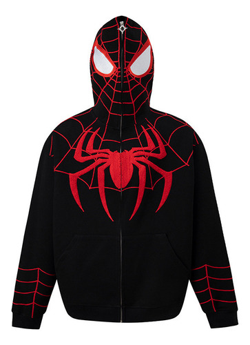 Spiderman Suéter Con Cremallera De Máscara Sudadera Negro