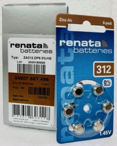 Imagen 3 de 6 de Pilas Audifono Zincair Renata 312 Pr41 Caja 60 Unid Alemanas