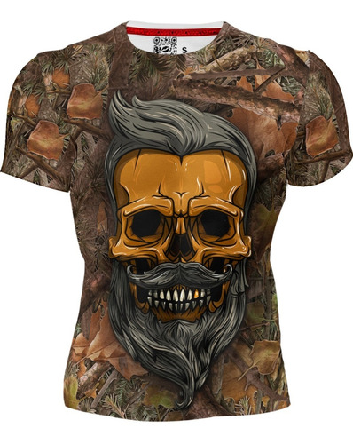 Playera Sublimada Full Calavera Skull Hípster Cazador 413