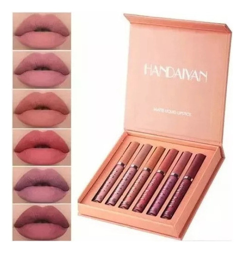 Kit De Pintalabios Labiales Mate De Larga Duración De 6 Unid Cor Naranja