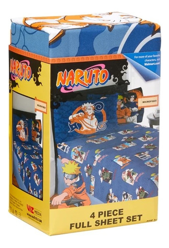 Set Sabanas Naruto P/ Niño Paq De 4 Pzs Full Color Blanco Diseño De La Tela Graficos