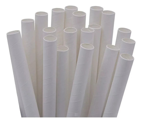 500 Canudos De Papel Biodegradável 197 X 6mm Branca