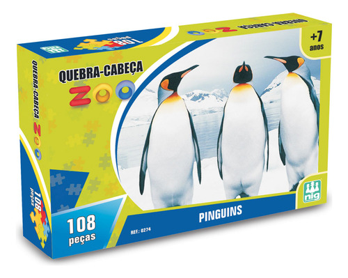 Jogo Quebra Cabeça Zoo Pinguins 108 Peças Nig