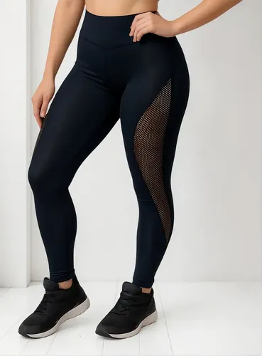 Calça Arrastão Legging Detalhe Rede Academia Fitness Suplex
