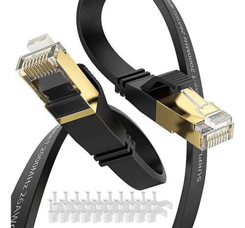 Cable Ethernet Cat8 De 50 Pies - Negro-40 Gbps Blindado Y Gn