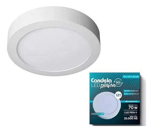 Plafon Panel Led Redondo C/base 12w Alta Potencia = 70w