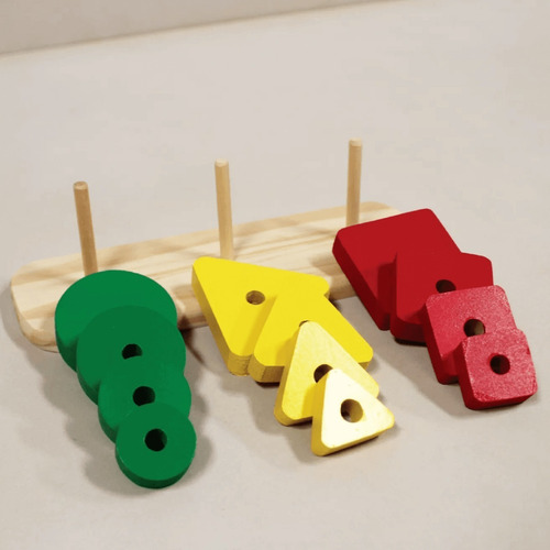 Imagen 3 de 5 de Juego Encastre Madera Lineal Tricolor Didactico Montessori