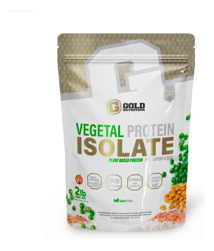 Vegetal Protein Isolate 2lbs 100% Gold Nutrition Sabor Coco