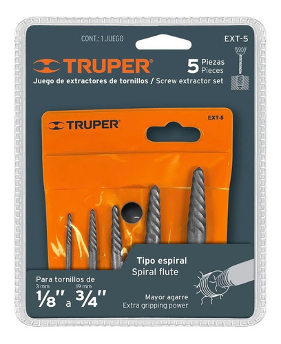 Juego Extractor De Tornillos Allen Rotos 5 Pzs Truper Ext-5