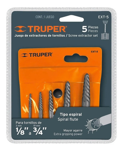 Juego De Extractor De Tornillos 5 Piezas Truper 14512