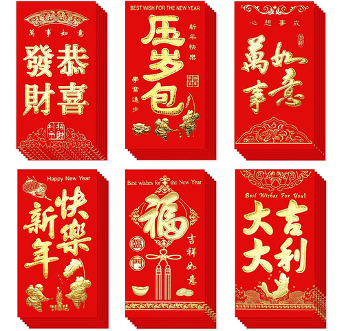 Tcpeng 36 Sobres Rojos Año Nuevo Chino 6 Diseño Hong Bao, 20