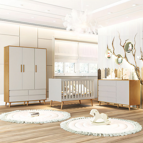 Quarto De Bebê Completo Gran Lorena Berço Guarda-roupa Cô... Cor Off white