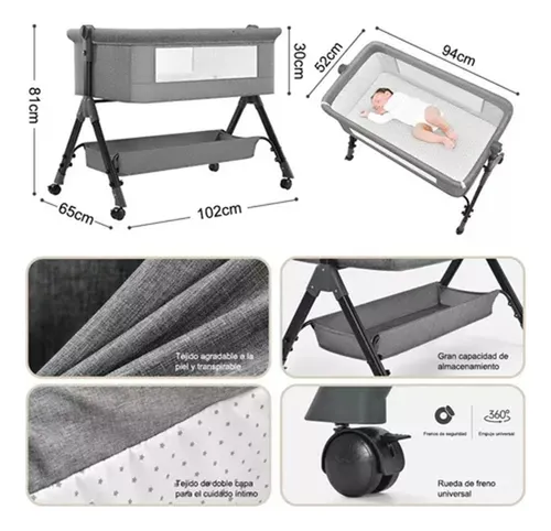 Cuna Corral Bebé Con Mosquitero Colchon Gris