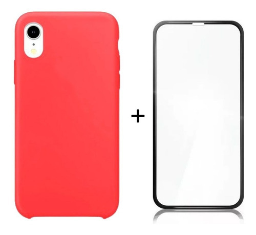 Funda de silicona y película 3D compatible con iPhone XR, color rosa neón