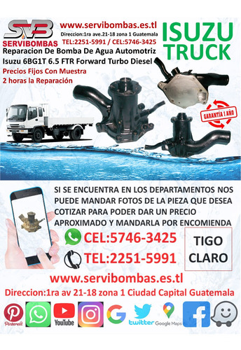 Bombas De Agua Automotrices Isuzu Npr 4bd1,4bd2 3.9 Turbo