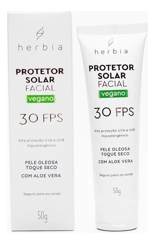 Protetor Solar Facial Vegano Fps30 Herbia 50g Pele Oleosa