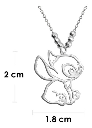 Collar De Plata Brilloso Caricatura Stitch 45 Cm Plateado