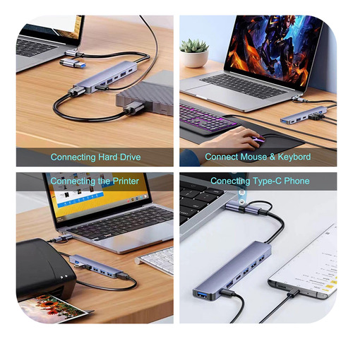 Adaptador Usb C Hub 7 En 1, Divisor Usb 3.0 2.0 Pd Para Macb