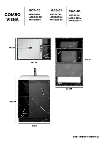 Combo Gabinete De Baño Decomobil Mueble Sobre Wc Y Botiquin Mármol Gris Blanco Un Agujero
