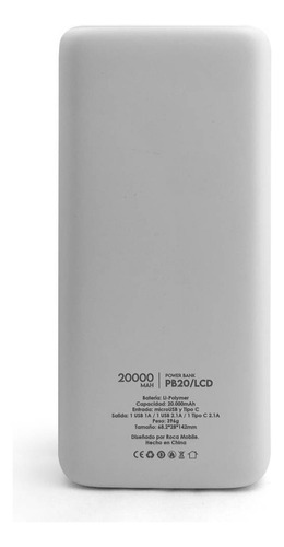 Cargador Portatil Power Bank Roca 20000 Mah Con Lcd 2 Usb