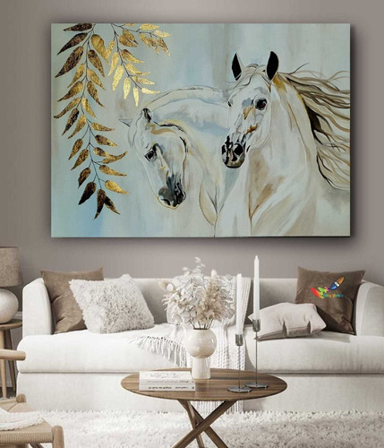 Cuadros Modernos Decorativos 0,60 X 0,40 Caballos Con Dorado