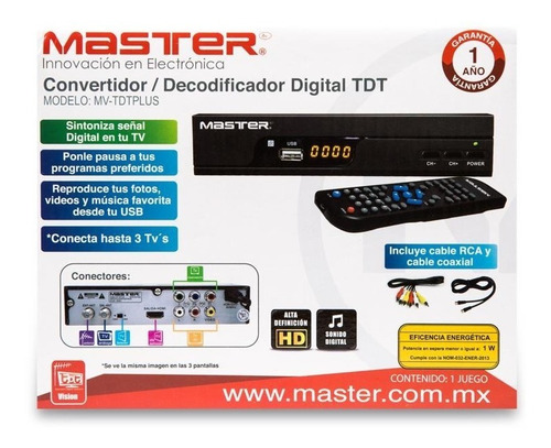 Imagen 5 de 5 de Decodificador Master Tdt-pro Para Canales Abiertos +antena