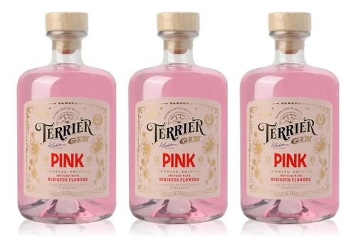 Gin Terrier Pink 700ml X3 Zetta Bebidas