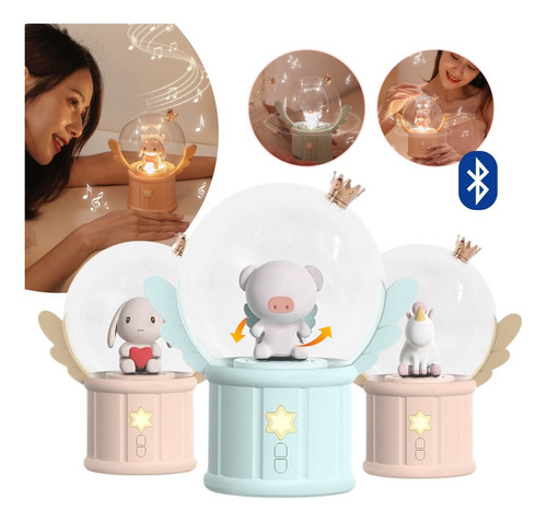 Velador Infantil Con Bluetooth Luz Suave Giratorio 360° Rosa Conejo