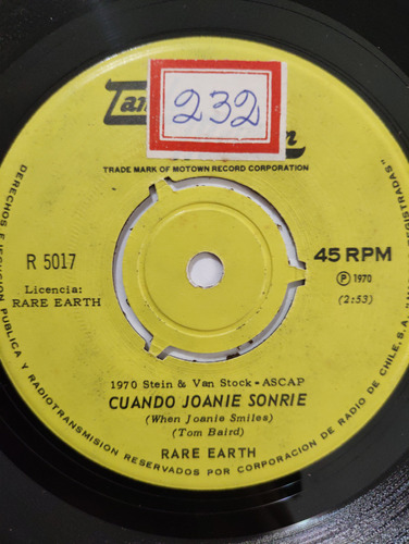 Vinilo Single De Rare Earth - Cuando Joanie Sonrie ( U6