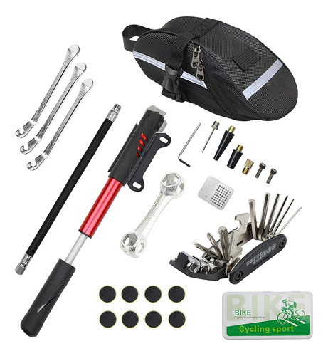 Kit Herramientas Bicicleta Con Bolsa Reparación Mini Bomba