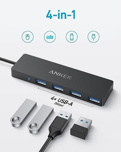 Anker Hub Datos Usb 3.0 4 Puertos, 5gbps Alta Velocidad